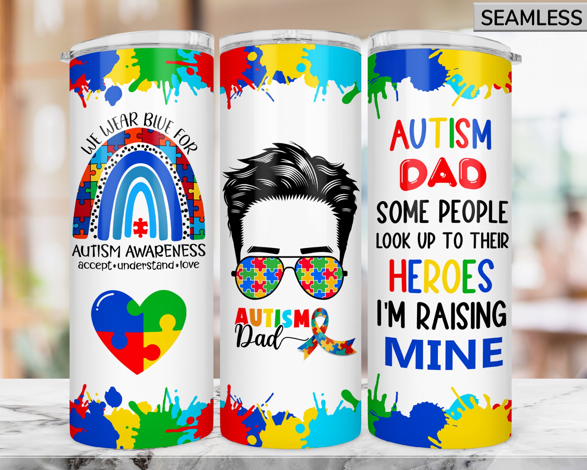 Autism Dad Tumbler Wrap 20oz Skinny Tumbler Autism Wrap PNG Etsy