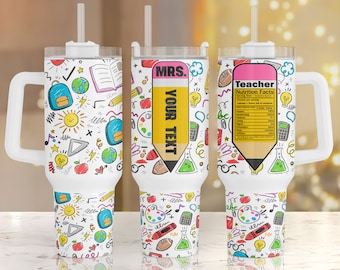Teacher Tumbler PNG, add your name, teacher 40oz tumbler png, teacher designs png, pencil tumbler, personalized notepad, teacher life png