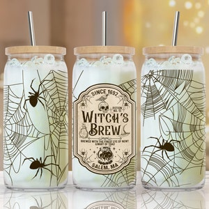 16 oz Libbey Glass Can Tumbler ⟡ Vintage Halloween Boho Witch Label PNG ⟡ Sublimation Designs ⟡ Coffee can glass png ⟡ beer can glass png