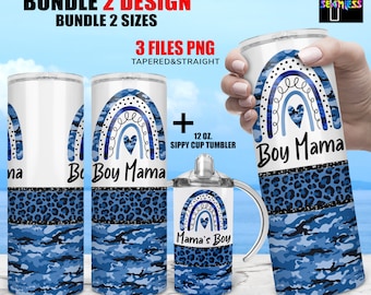 BOY MAMA, mama&#39;s boy Boho Rainbow tumbler png wrap set, Sublimation Digital Download Kids Water Bottle 12oz skinny straight 20oz tumbler PNG