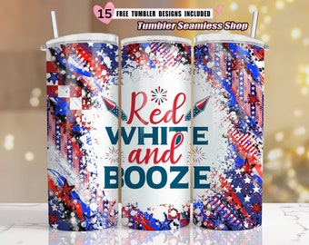 20oz skinny tumbler sublimation designs, Red White and Booze, Glitter 4th of July Tumbler, Memorial Day, American Flag, tumbler wrap, 20oz