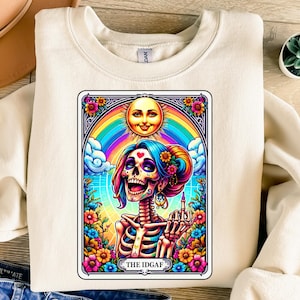 Karta tarota IDGAF Funny PNG, sarkastyczny przeklinający szkielet czaszki modny projekt sublimacji, szkielet png, sassy witchy koszulka plik PNG
