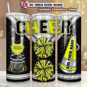 Cheer tumbler wrap, Cheerleader Leopard, add your own text tumbler wrap, 20oz skinny tumbler wrap designs Template, sublimation PNG - V07