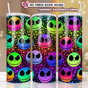 Bright Multicolored, Jack 20oz Skinny Tumbler Design - Sublimation Designs PNG File Digital Download - Halloween Scary tumbler png wrap