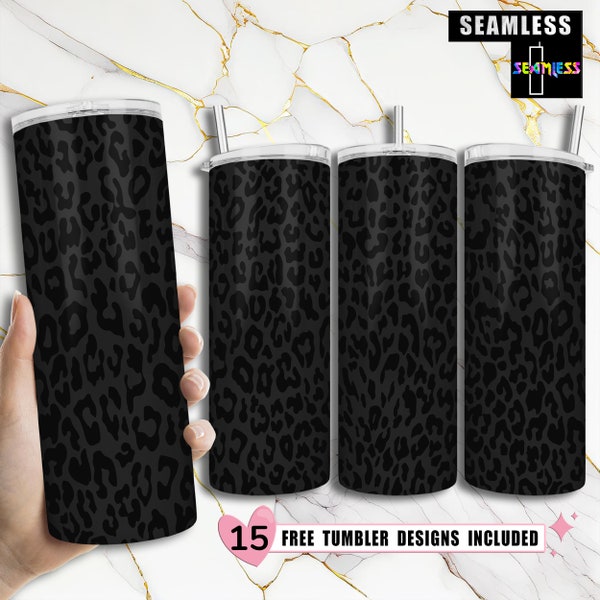 20oz Skinny Tumbler, Black Leopard Matte Skinny Tumbler Design - Straight & Tapered Sublimation Wrap Design - Tumbler PNG - Template