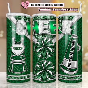 Cheer tumbler wrap, Cheerleader Leopard, add your own text tumbler wrap, 20oz skinny tumbler wrap sublimation designs for tumblers Png - V04
