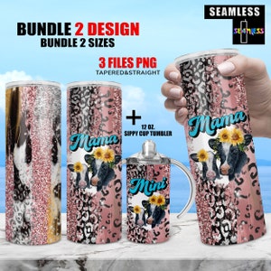Mama and Mini, Cow, leopard, tumbler png wrap set | Sublimation Digital Download Kids Water Bottle 12oz skinny straight 20oz tumbler