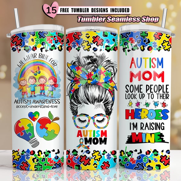 Autism mom tumbler wrap 20oz Skinny Tumbler Autism Wrap PNG, Autism Awareness, Tumbler Wrap Design, Awareness Tumbler, Rainbow Tumbler Wrap