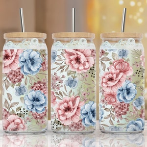 16 oz Libbey Glass Can Tumbler Sublimation Design, Watercolor flower Tumbler, Design Digital Download PNG - Commercial Use 2022 - Floral 001