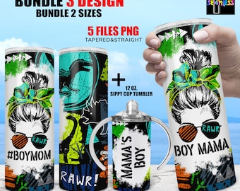 Dinosaur BOYMAMA, mama&#39;s boy tumbler png wrap set | Sublimation Digital Download Kids Water Bottle 12oz skinny straight 20oz tumbler PNG