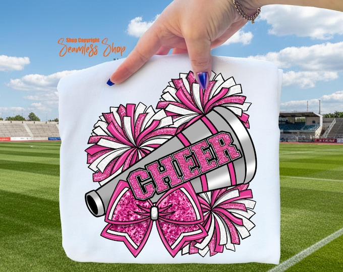 Cheer Design PNG, Cheer Pom Poms in Pink PNG, Cheer Sublimation Design ...