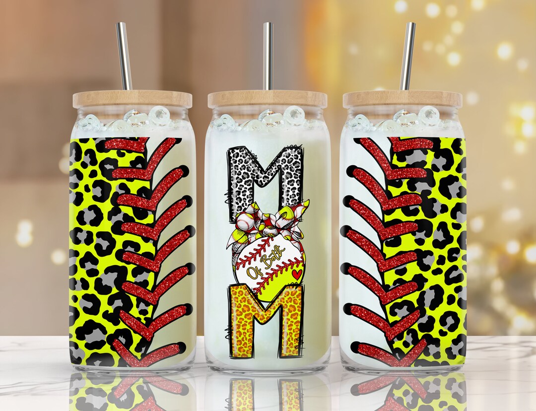 16 Oz Libbey Glass Can Tumbler, Mom of Both, Softball, Baseball ...