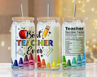 best teacher ever png, Teacher libbey glass, Teacher Tumbler PNG, 16 oz glass can wrap, teacher designs png, personalized notepad