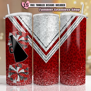 red White Cheer tumbler wrap, Cheerleader Leopard, 20oz skinny tumbler wrap designs Template, Cheer sublimation PNG Instant Download