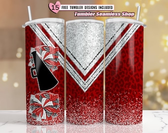 red White Cheer tumbler wrap, Cheerleader Leopard, 20oz skinny tumbler wrap designs Template, Cheer sublimation PNG Instant Download