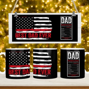 Bester Dad aller Zeiten, Dad Nährwerte Becher Tumbler Wrap, Dad mit amerikanischer Flagge, 11 Unzen und 15 Unzen Becher Sublimationsdesigns für den Vatertag, Png-Dateien