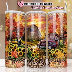 20 oz Skinny Tumbler Sublimation, Pumpkin Fall Truck Halloween Trick or Treat Farmhouse Design Template, Design 2022, Digital Download PNG