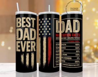 Bester Dad Ever Tumbler PNG, Amerikanische Flagge Dad 20 Unzen Tumbler Wrap, Papa Nährwerte Sublimation, Vatertag PNG Digitaler Download