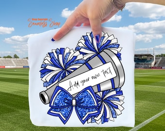 Blue Glitter Cheer Bow PNG, Cheerleader Megaphone, Pom Pom Sublimation, Custom Text Digital Download