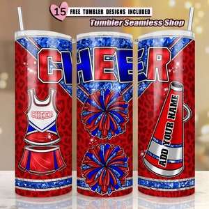 Cheer tumbler wrap, Cheerleader Leopard, add your own text tumbler wrap, 20oz skinny tumbler wrap designs Template, sublimation PNG - V08