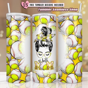 Mom of both softball mom tumbler, softball leopard tumbler png Sports 20oz skinny tumbler wrap designs Template waterslide wrap for tumblers