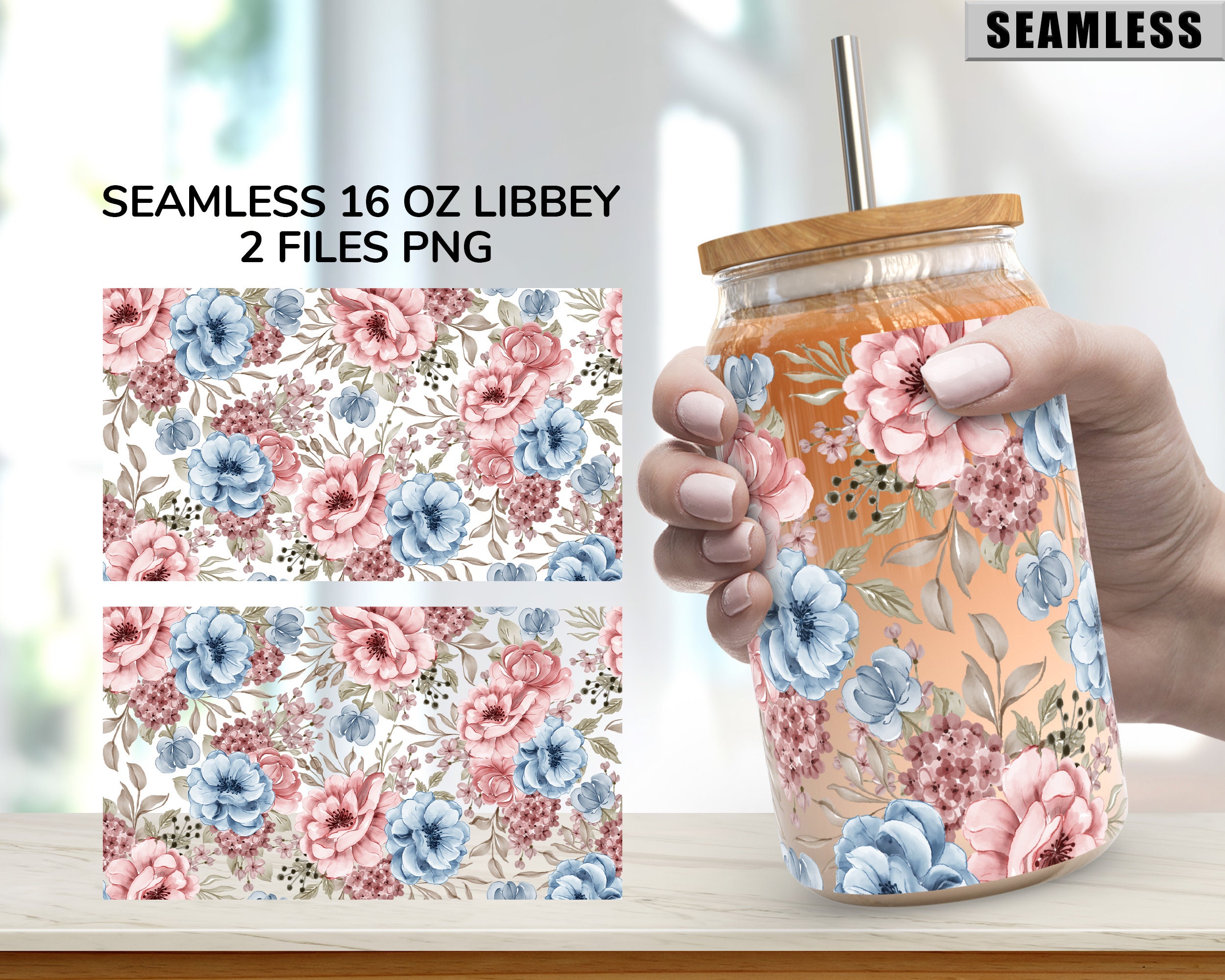 16 Oz Libbey Glass Can Tumbler Sublimation Design, Watercolor Flower ...