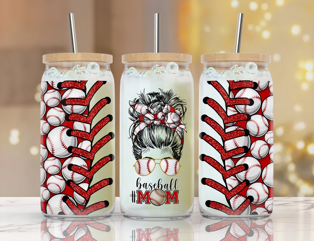 16 Oz Libbey Glass Can Tumbler SEAMLESS - Baseball Mom Design, Cheer ...