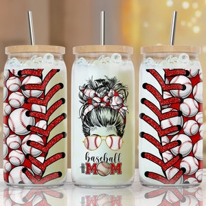 16 oz Libbey Glass Can Tumbler SEAMLESS - baseball mom design, Cheer Mom, stitches, sublimation digital downloads, glass can 16 oz wrap, PNG