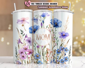 Mom Tumbler Wrap, Mother's Day 20 oz Skinny Tumbler Sublimation Design, Best Mom Ever Tumbler Wrap, Best Mom PNG, Digital Download, flower01