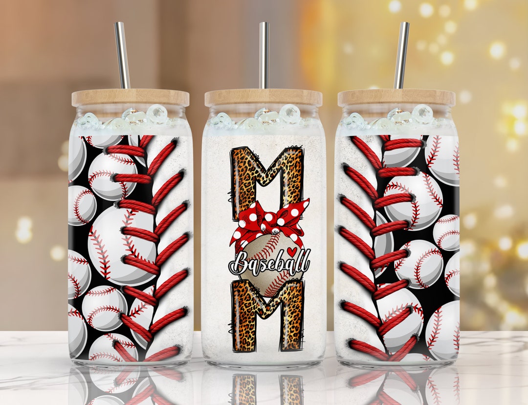16 Oz Libbey Glass Can Tumbler, Baseball Mom Design, Leopard Baseball ...