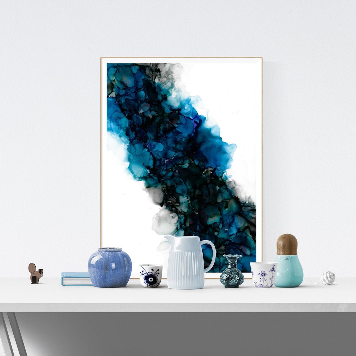 Abstract Wall Art Abstract Print Blue and Black Abstract Etsy