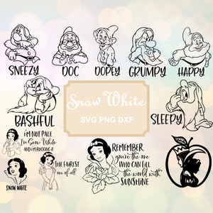 Biancaneve Clipart Principessa Download digitale SVG PNG DXF Regina cattiva Biancaneve e i sette nani file svg per Cricut Silhouette Svg Png