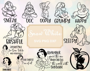 Snow White Clipart Princess Digital Download SVG PNG DXF Evil Queen Snow White and the Seven Dwarfs svg Files for Cricut Silhouette Svg Png