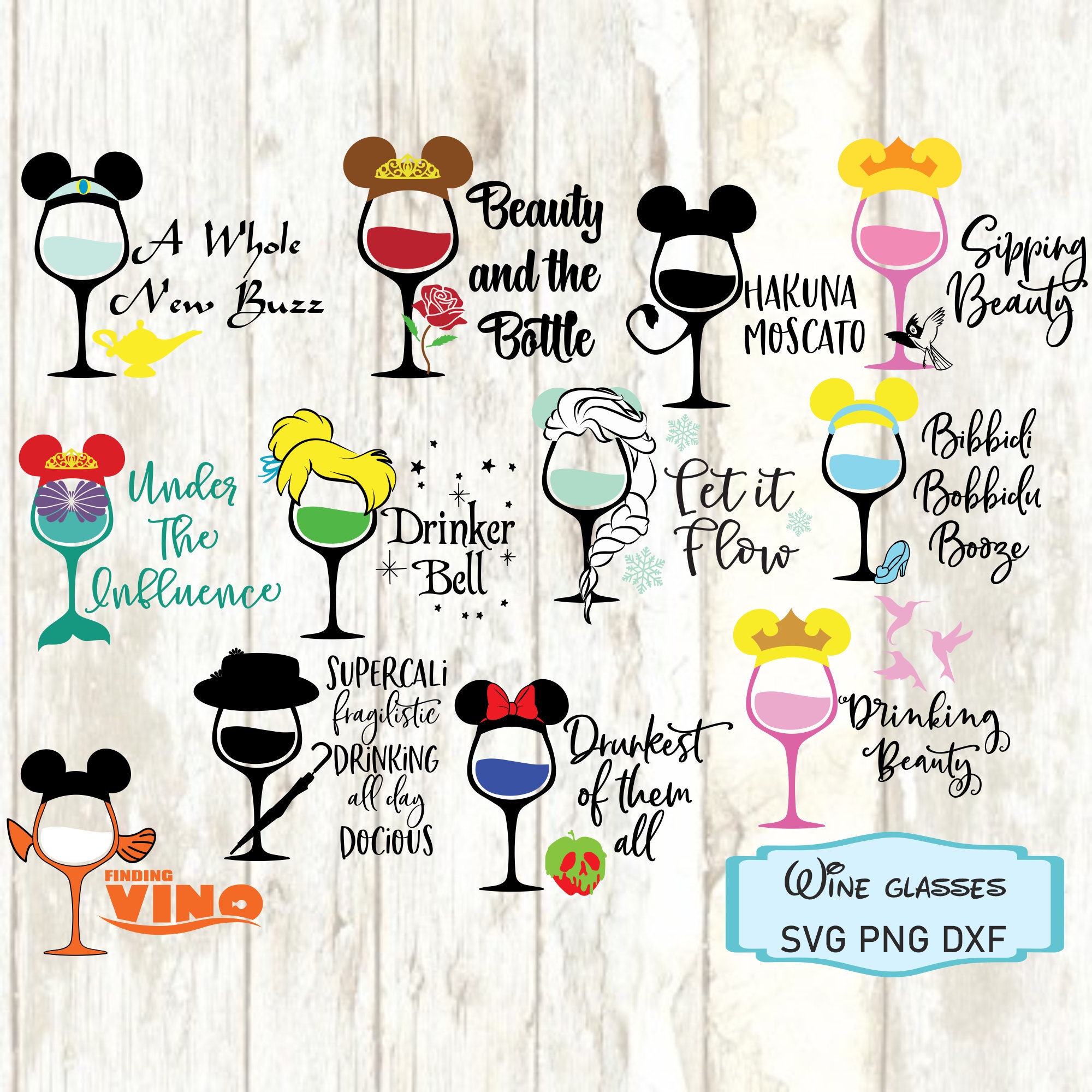 Disney Princess Wine Glass Svg Bundle, Trending Svg, Disney