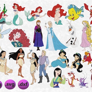 DisneyPrincess svg Bundle, DisneySvg, Prinzessinnen svg, FrozenSvg, Ariel, Belle, Merida, Mulan, Cinderella, svg-Dateien für Cricut Silhouette