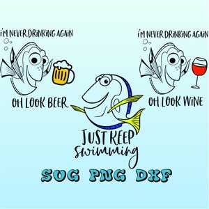 Dory Clipart SVG Sofortiger Download PNG SVG Dxf, DisneySvg, Dory Ich trinke nie wieder svg Digitaler Download für Cricut oder Silhouette