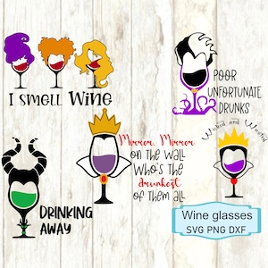 Pacchetto di calici da vino delle streghe cattive Svg Png Dxf, Calici da vino dei cattivi Svg Png, File di taglio SVG del calice da vino della principessa Silhouette, File stampabile, Clipart