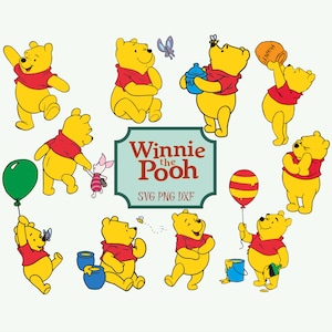 Winnie l'ourson SVG, fichiers dxf DisneySvg png, fichier de coupe Winnie l'ourson pour Cricut ou Silhouette, fichier imprimable Winnie l'ourson Clipart