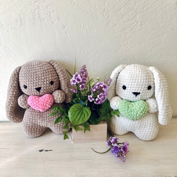 Crochet Bunny Rabbit Plush | Crochet Bunny with Heart | Easter Crochet Gift | Bunny Easter Gift