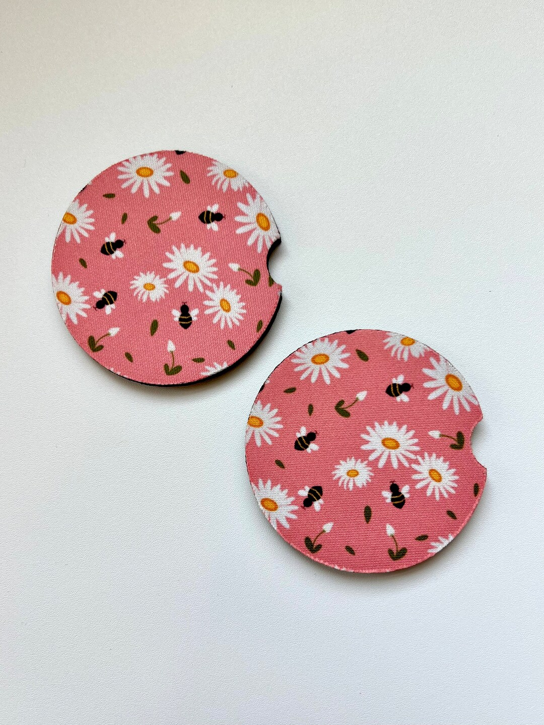 Pink Button Coaster Summer Car Coasters | Pink Daisy Car Coasters | Bee Car Coasters ...