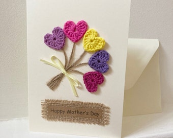 Personalised Mother’s Day card hearts flowers Happy Mother’s Day crochet card