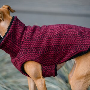Sherpa lined Italian Greyhound Dog Coat Red Cable Knit also great for Mini Pinscher, Rat Terrier, Boston Terrier, Basenji Red Cable Knit