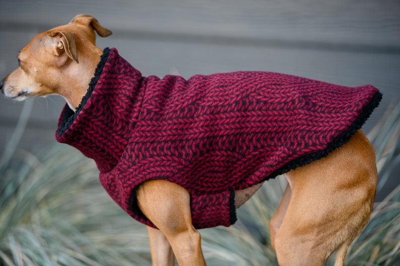 Sherpa lined Italian Greyhound Dog Coat Red Cable Knit also great for Mini Pinscher, Rat Terrier, Boston Terrier, Basenji Red Cable Knit