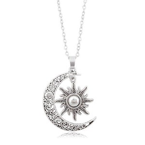 Crescent Moon Sun Pendant Necklace vintage gift for her sun jewelry bridesmaid necklace antique lucky charm