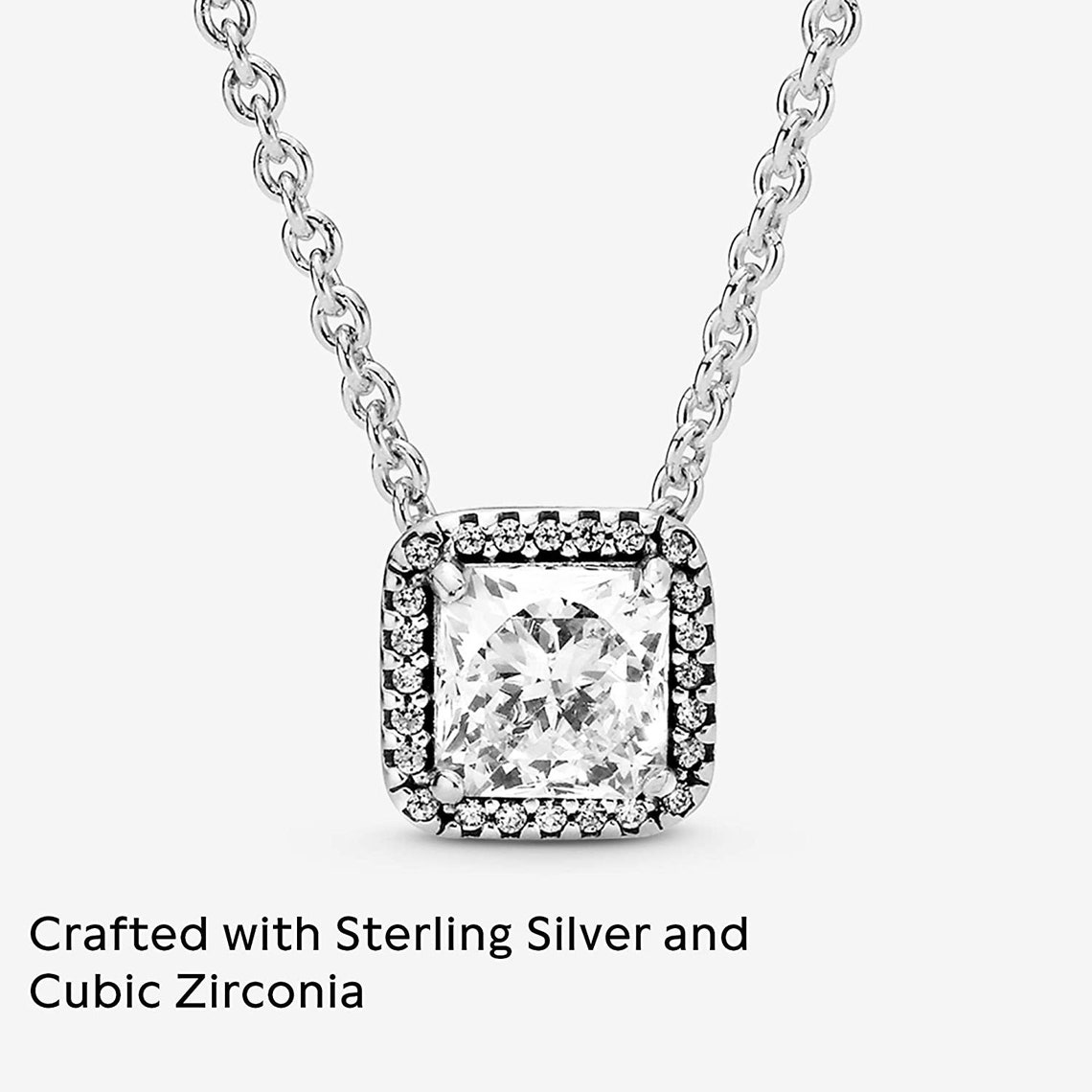 Sterling Silver Square Pendant Necklace Cubic Zirconia Etsy