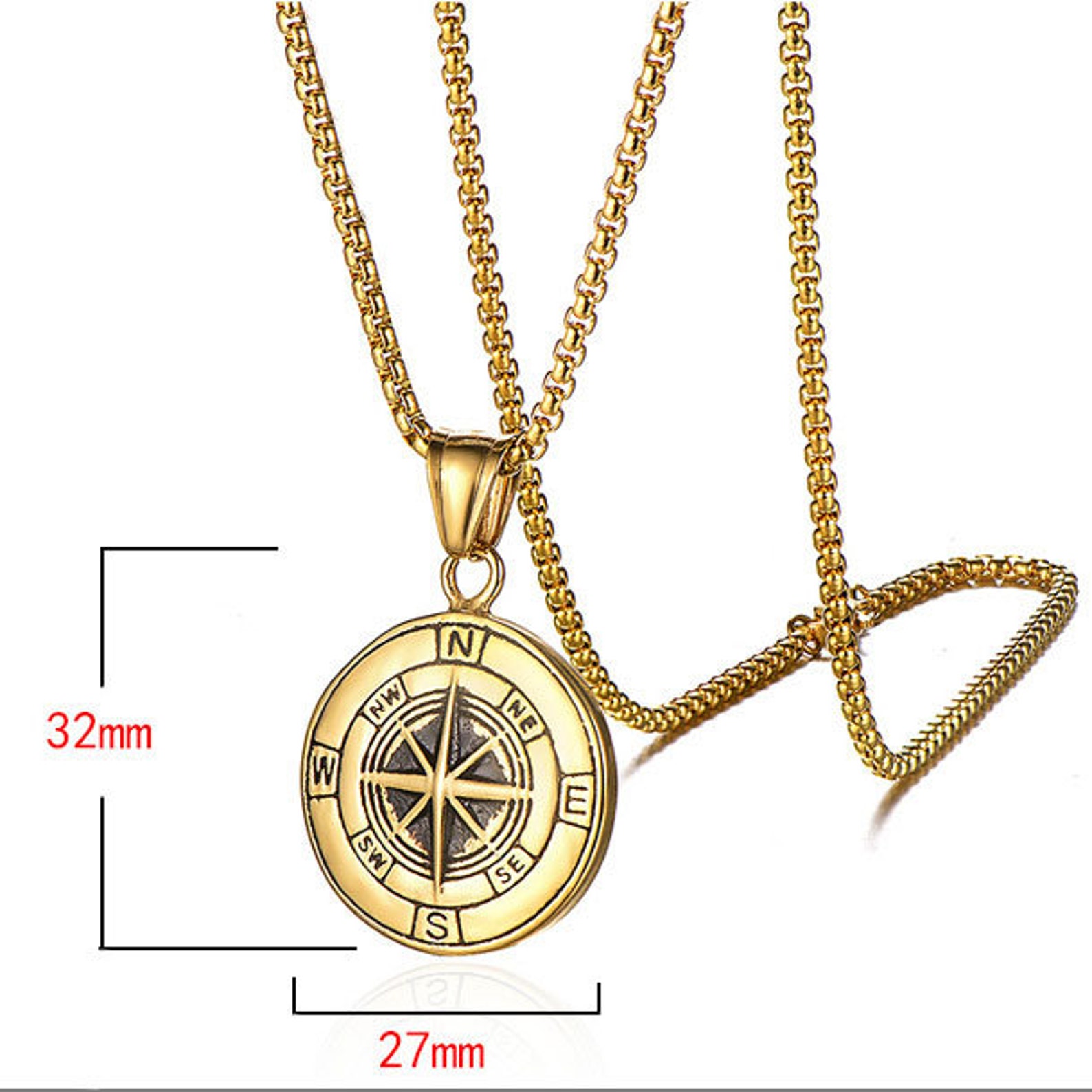 Mens Compass Necklace 14k Gold Plated Compass Pendant Etsy