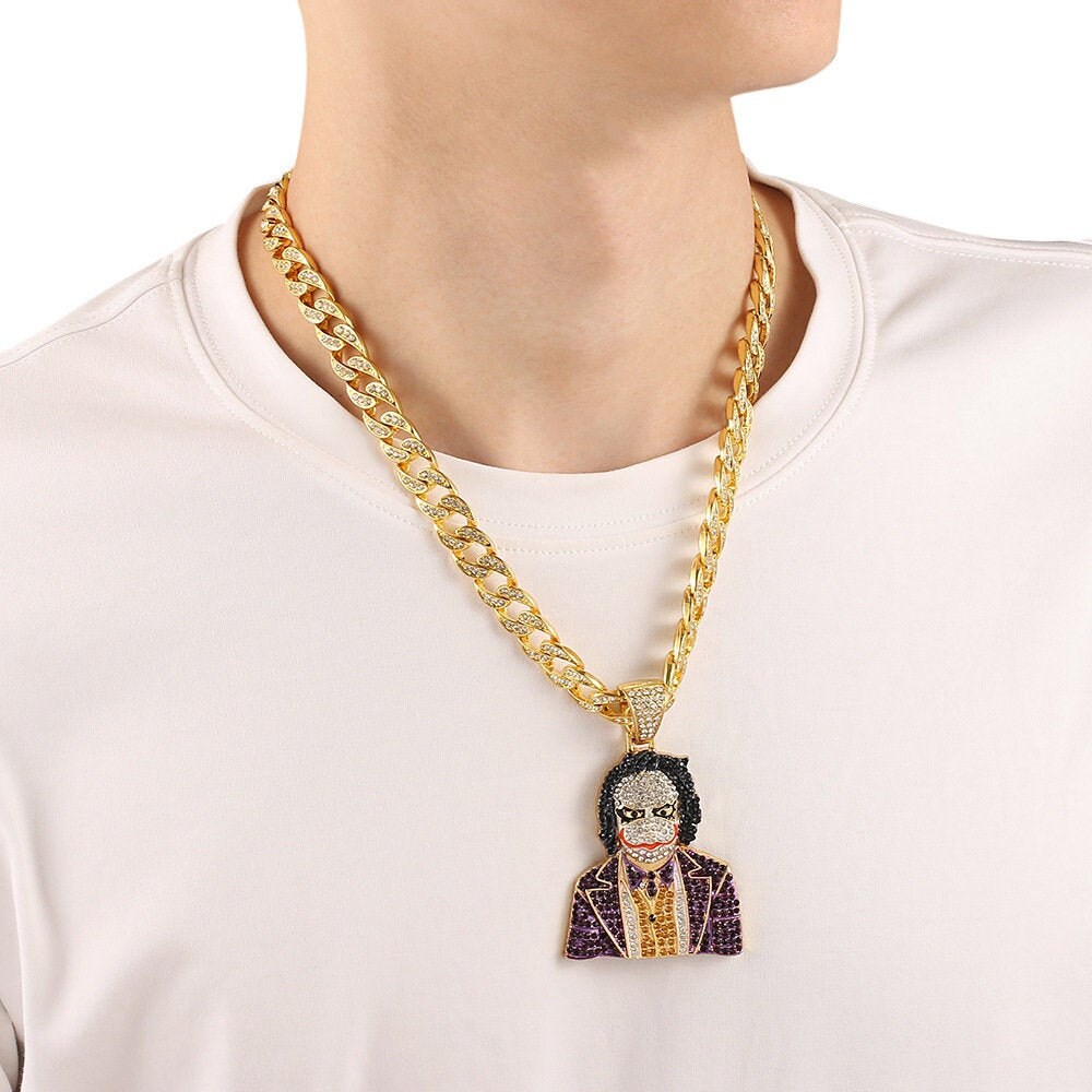 Iced Out Joker Pendant Necklace 14K 