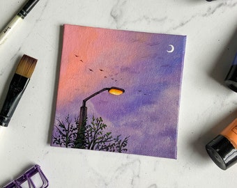 Pastel Sunset Sky Painting | 4x4 Canvas Panel Painting | Original Acrylic Painting | Wall Art