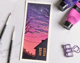 Original Bookmark Sunset Painting | Acrylic Handpainted Bookmark | Bookish Gift | Gift for Booklovers