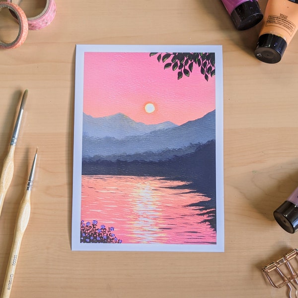 Peachy Pink Sunset Print | 5x7 inches | Acrylic Painting Art Print